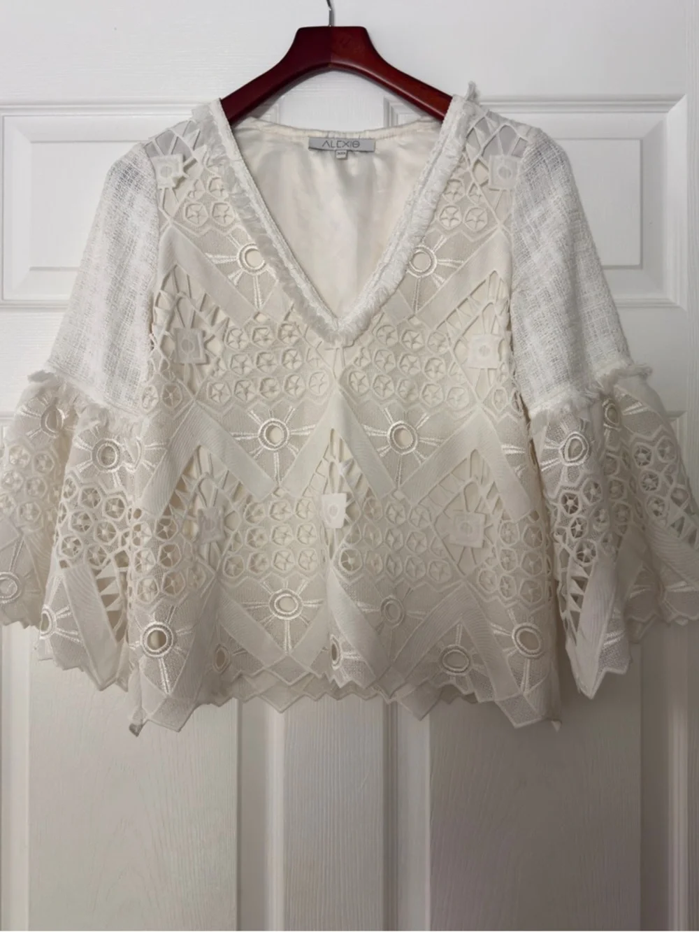 Alexis Cream Floral Lace V-Neck Bell Sleeve Top